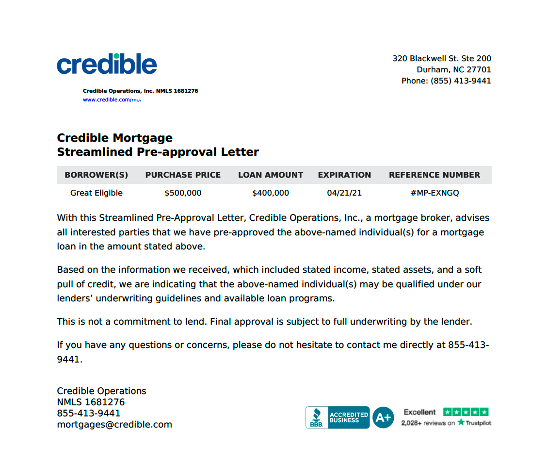 Sample pre-approval letter pg1