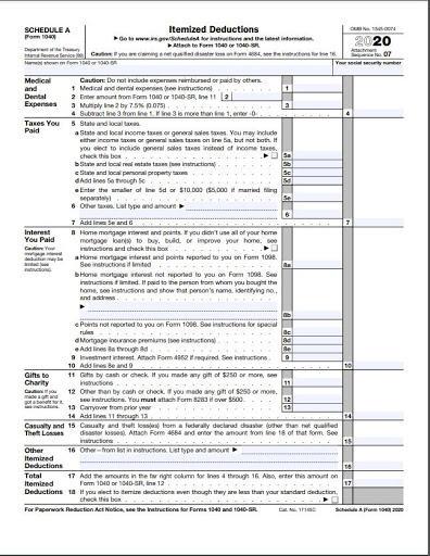 form 1040 schedule A