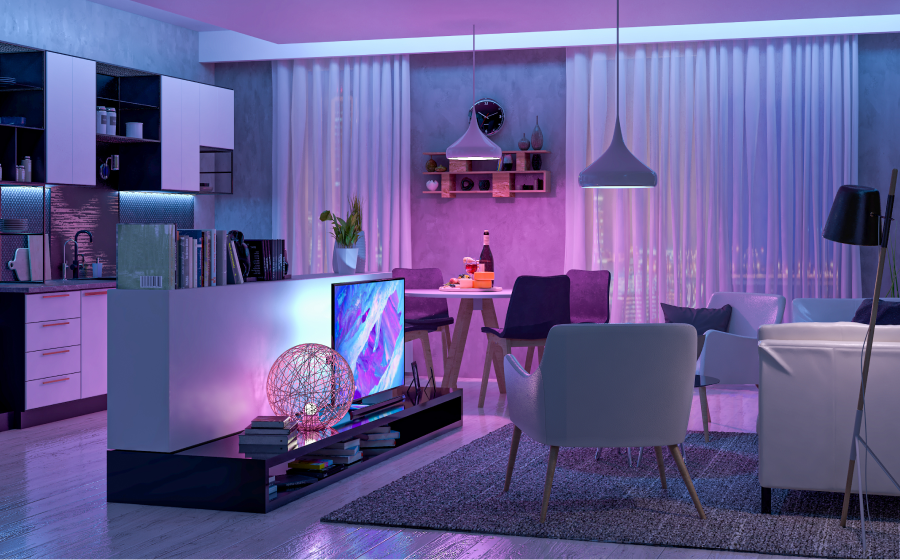 Add smart, colorful lighting indoors