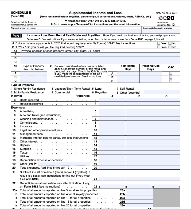 Schedule E form 1040